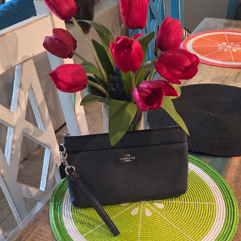Coach Black Wristlet with Silver Hardware